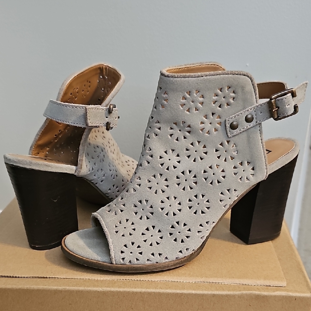 Diba Gray Heeled Boots with Cutout Design